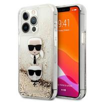 Karl Lagerfeld Skystas blizgučiai Karl&Choupette galvos dėklas telefonui iPhone 13 Pro Max 6.7" - auksinis