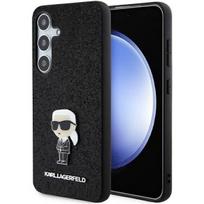 Karl Lagerfeld blizgus fiksuotas Ikonik logotipo metalinis ženklelis dėklas telefonui Samsung Galaxy S24+ - juodas