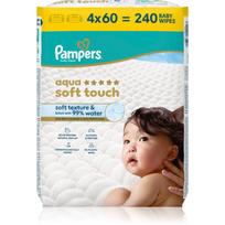 Pampers Aqua Soft Touch drėgnosios valomosios servetėlės vaikams 4x60 vnt.
