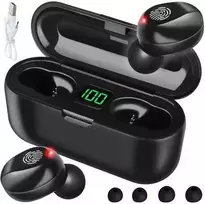 Bluetooth ausinės su mikrofonu ir maitinimo bloku, juodos