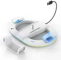 Ausinės iPega P5S045 vertikalus įkrovimo stovas su RGB, skirtas PS5/PS5 Slim Baltas