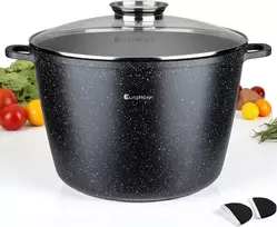 EliteHoff marmurinis aliuminis puodas su dangčiu, 15 l, 32 cm, indukcijai, juodas