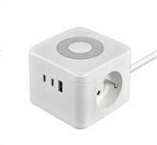 Viking maitinimo adapteris YC23L, 2x 230 V, 1x USB-A, 2x USB-C, jutiklinis šviestuvas, ilgis 1,4 m, baltas