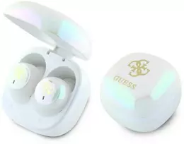 Guess Bluetooth ausinės GUTWSJ144ESH TWS + docking station baltos spalvos Iridescent 4G Printed Logo