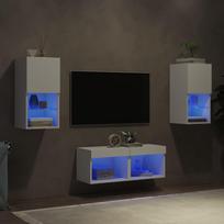 Sieninės TV spintelės su LED lemputėmis, 4 dalių, baltos
