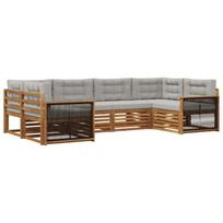 Lauko sofos komplektas 6 pcs Natūrali ir šviesiai pilka