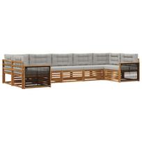 Lauko sofos komplektas 7 pcs Natūrali ir šviesiai pilka