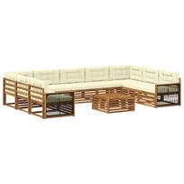 Lauko sofos komplektas 10 pcs Natūralus ir grietinėlė