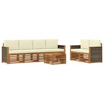 Lauko sofos komplektas su pagalve 7 pcs Natūralus ir grietinėlė