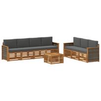 Sofų komplektai su pagalve 8 pcs Kietos akacijos mediena