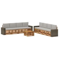 Sofų komplektai su pagalve 9 pcs Kietos akacijos mediena