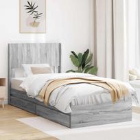 Lovos rėmas su saugojimu ir nugara Pilka Sonoma 90 x 200 cm