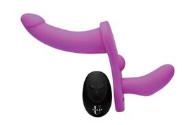 XR Brands - Double Vibrating Dildo with Harness - Purple