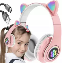 LED šviesomis šviečiančios belaidės ausinės, rožinės su ausytėmis, Happy people M-25