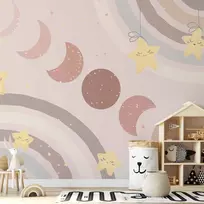 Fototapetai - Mėnulio fazės tarp žvaigždžių ir vaivorykščių
