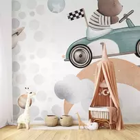 Fototapetai - Meškiukas lenktyniniame automobilyje
