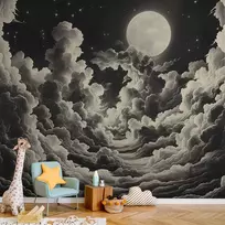 Fototapetai - Mėnulis ir žvaigždės tarp didžiųjų debesų