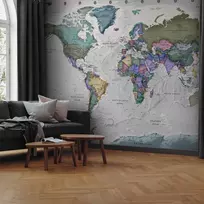 Fototapetai - Geografijos studija pasaulio žemėlapis su šalių pavadinimais anglų kalba