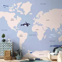 Fototapetai - Pastelinė planeta gyvūnai ir povandeniniai augalai žemėlapyje