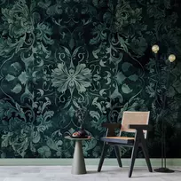 Fototapetai - Rytietiškas kilimo raštas smaragdiniai ornamentai ir sendinti raštai