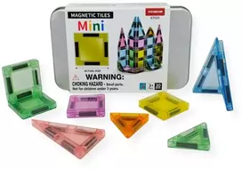 X Bida Mini magnetinių kaladėlių rinkinys kūrybai ir STEM mokymuisi, vaikams nuo 3 metų, sidabro spalvos dėžutėje