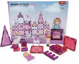 X Bida Magnetinis princesės pilies konstruktorius 37 detalės, vaikams nuo 3 metų, lavina erdvinę vaizduotę, rožinė ir violetinė