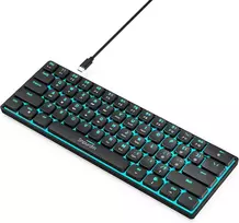 Snpurdiri mechaninė žaidimų klaviatūra 60 proc. su LED apšvietimu, USB-C jungtis, 61 klavišo mini QWERTY, juoda, raudoni jungikliai