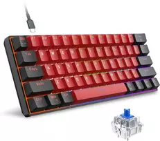 Snpurdiri mechaninė žaidimų klaviatūra, 60%, 61 mygtukas, RGB apšvietimas, USB-C jungtis, mėlynas perjungiklis