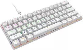 Snpurdiri 60% laidinė mechaninė žaidimų klaviatūra, 61 klavišas, RGB apšvietimas, mėlynieji jungikliai, balta, CE-NIB-135