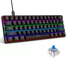 Snpurdiri mechaninė žaidimų klaviatūra, 60%, RGB, 61 klavišas, mėlynas jungiklis, laidinė, juoda