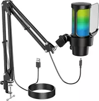 Anykuu USB kondensatorinis mikrofonas su RGB apšvietimu, kardioidė, 192 kHz/24 bit Plug & Play, 3745