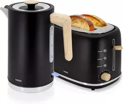 briebe Nordic pusryčių rinkinys – 2 riekelių duonos skrudintuvas, 6 apkepimo lygiai, elektrinis virdulys 1,7 l, 2200 W, juodas