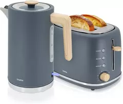 briebe pusryčių rinkinys Nordic – elektrinis virdulys 1,7 l 2200 W ir 2 riekelių skrudintuvas, 6 lygiai, pilkas, SKT1167