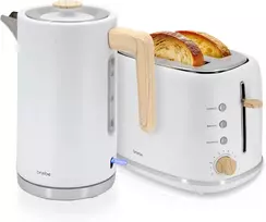 briebe pusryčių rinkinys: nordiško dizaino 2 riekelių skrudintuvas ir 1,7 l elektrinis virdulys, 2200 W, baltas