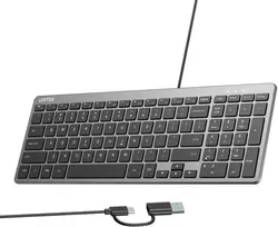 Klaviatūra su laidu Unitek SlimTap USB-C/USB-A