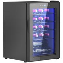 Vyno šaldytuvas HOMCOM Vyno šaldytuvas 20 butelių 53L 5-18℃ Kompresorinis gėrimų šaldytuvas su anti-UV stiklo durimis, butelių šaldytuvas su LED apšvietimu, mažas vyno šaldytuvas su jutikliniu ekranu, juodas, Juoda