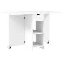 Sulankstomas valgomasis stalas 114,5x70x75 cm, 1 stalčius, atviros lentynos, balta