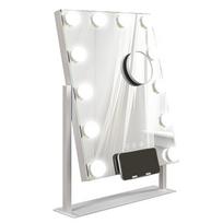 Holivudo veidrodis su 12 LED, 37x46 cm, 3 spalvos, 10x padidinimas, 360° sukimas, USB, baltas