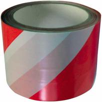 Taśma Įspėjamoji juosta baltai raudona 75 mm 100 m (storis apie 30 mikronų) (be klijų)