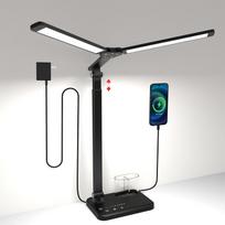 LED stalinė lempa su dviguba galvute – reguliuojamo aukščio, pritemdoma, su USB