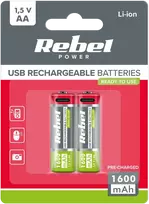 Akumulatorki REBEL AA baterijos, 1600 mAh, ličio jonų, 1,5 V, 2 vnt./bl, R6, C tipo lizdas