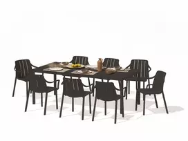 Lauko baldų komplektas TIBERINA/TEVERE 8+1, stalas 147–211 cm, Anthracite