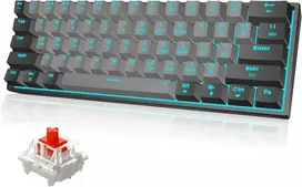 Snpurdiri 60% mechaninė laidinė žaidimų klaviatūra, 61 mygtukas, LED apšvietimas, USB-C, raudoni jungikliai, juodai pilka