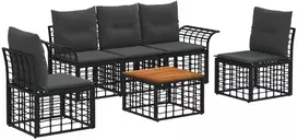 Lauko baldų komplektas Lauko sofos komplektas 6 pcs Juoda ir tamsiai pilka Poliesteris