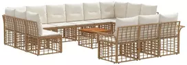Lauko baldų komplektas Lauko sofos komplektas 14 pcs Natūralus ir grietinėlės baltas