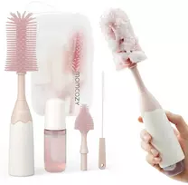 Momcozy MOMCOZ BUTELIUKŲ IR ŽINDUKŲ ŠEPETĖLIŲ RINKINYS PUSH-PRESS, RAUSVAS