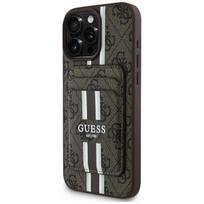 Guess 4G dryžuotas dėklas su MagSafe pinigine iPhone 16 Pro Max, rudas