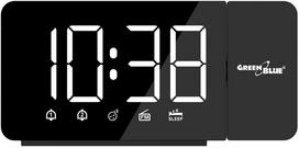 Skaitmeninis LED radijo žadintuvas su projektoriumi, FM radijas, žadintuvas, 12/24 val. laikrodis, maitinimas USB 5 V DC + CR2032 GreenBlue GB172