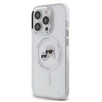 Telefono dėklas - KARL LAGERFELD - iPhone 15 Pro - Baltoji metalas - Karl&Choupette galva - Prabangus