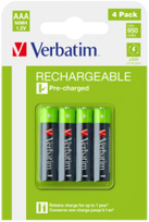 Verbatim AAA Premium Rechargeable Batteries 4-Pack, 950mAh